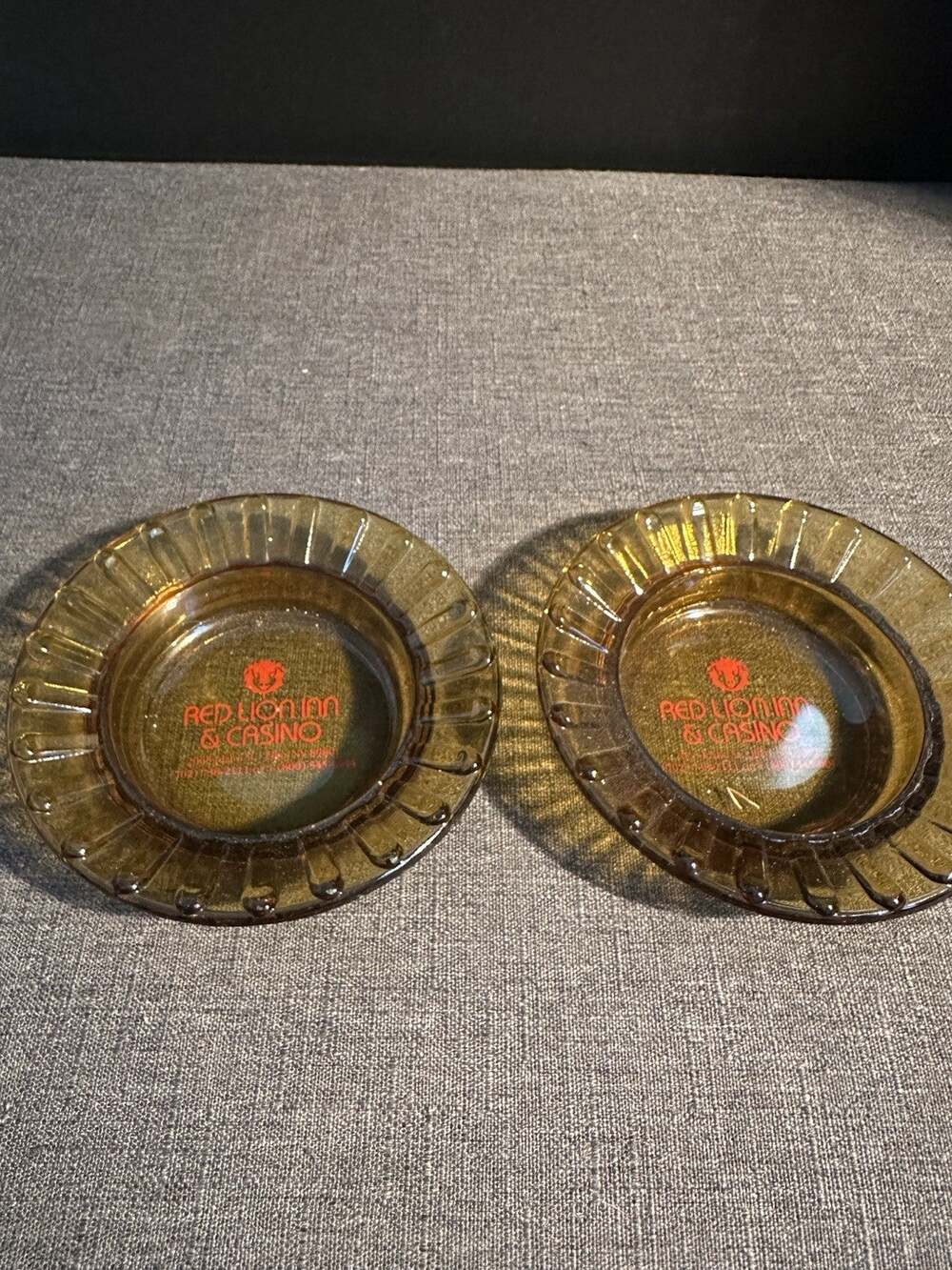 Red Lion Inn & Casino Las Vegas Amber Glass Ashtrays Set of 2 Vintage